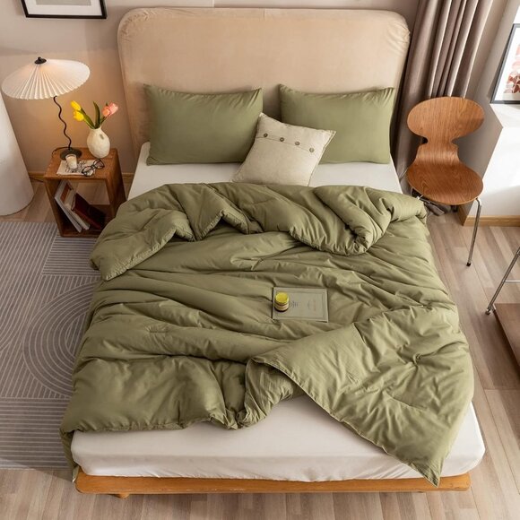 King Size Comforter Set Olive Green, 3pcs (1 Boho Comforter & 2 - Picture 4 of 5